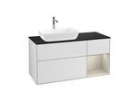 Villeroy und Boch Finion Waschtischunterschrank F812HHMT 120cm, Abdeckplatte black matt, Regale sand matt lacquer, White matt lacquer