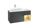 Villeroy und Boch Finion Waschtischunterschrank F811HFHG 120cm, Abdeckplatte white matt, Regale Gold matt lacquer, Midnight Blue Matt Lacquer