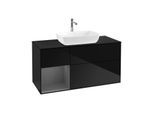 Villeroy und Boch Finion Waschtischunterschrank F822GKPH 120cm, Abdeckplatte black matt, Regale Anthracite matt lacquer, Glossy Black Lacquer