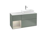 Villeroy und Boch Finion Waschtischunterschrank F801HHGM 120cm, Abdeckplatte white matt, Regale sand matt lacquer, Olive Matt Lacquer