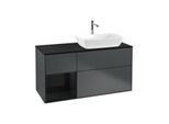 Villeroy und Boch Finion Waschtischunterschrank F802PHHG 120cm, Abdeckplatte black matt, Regale Glossy black lacquer, Midnight Blue Matt Lacquer