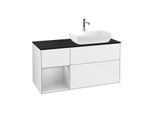 Villeroy und Boch Finion Waschtischunterschrank F802GJGF 120cm, Abdeckplatte black matt, Regale Light grey matt lacquer, Glossy white lacquer
