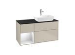 Villeroy und Boch Finion Waschtischunterschrank G802MTHH 120cm, Abdeckplatte black matt, Emotion, Regale White matt lacquer, Sand Matt Lacquer