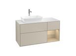 Villeroy und Boch Finion Waschtischunterschrank F811PCHH 120cm, Abdeckplatte white matt, Regale Oak Veneer, Sand Matt Lacquer