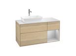 Villeroy und Boch Finion Waschtischunterschrank F811GJPC 120cm, Abdeckplatte white matt, Regale Light grey matt lacquer, Oak Veneer