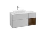 Villeroy und Boch Finion Waschtischunterschrank G811GNGJ 120cm, Abdeckplatte white matt, Emotion, Regale Walnut Veneer, Light grey matt