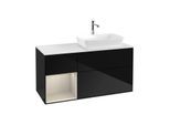 Villeroy und Boch Finion Waschtischunterschrank F801HHPH 120cm, Abdeckplatte white matt, Regale sand matt lacquer, Glossy Black Lacquer