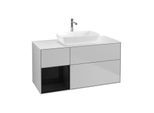 Villeroy und Boch Finion Waschtischunterschrank F821PHGJ 120cm, Abdeckplatte white matt, Regale Glossy black lacquer, Light grey matt