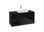 Villeroy und Boch Finion Waschtischunterschrank F822PHPH 120cm, Abdeckplatte black matt, Regale Glossy black lacquer, Glossy Black Lacquer