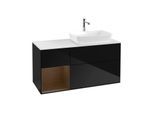 Villeroy und Boch Finion Waschtischunterschrank F801GNPH 120cm, Abdeckplatte white matt, Regale Walnut Veneer, Glossy Black Lacquer
