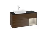 Villeroy und Boch Finion Waschtischunterschrank G812HHGN 120cm, Abdeckplatte black matt, Emotion, Regale sand matt lacquer, Walnut veneer