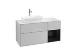 Villeroy und Boch Finion Waschtischunterschrank F811PHGJ 120cm, Abdeckplatte white matt, Regale Glossy black lacquer, Light grey matt