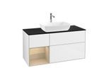 Villeroy und Boch Finion Waschtischunterschrank F822PCGF 120cm, Abdeckplatte black matt, Regale Oak Veneer, Glossy white lacquer