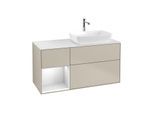 Villeroy und Boch Finion Waschtischunterschrank F801MTHH 120cm, Abdeckplatte white matt, Regale White matt lacquer, Sand Matt Lacquer