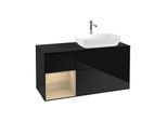 Villeroy und Boch Finion Waschtischunterschrank G802PCPH 120cm, Abdeckplatte black matt, Emotion, Regale Oak Veneer, Glossy Black Lacquer