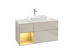 Villeroy und Boch Finion Waschtischunterschrank F821HFHH 120cm, Abdeckplatte white matt, Regale Gold matt lacquer, Sand Matt Lacquer