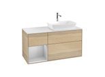 Villeroy und Boch Finion Waschtischunterschrank F801GJPC 120cm, Abdeckplatte white matt, Regale Light grey matt lacquer, Oak Veneer