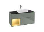 Villeroy und Boch Finion Waschtischunterschrank F822HFGM 120cm, Abdeckplatte black matt, Regale Gold matt lacquer, Olive Matt Lacquer