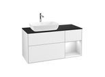 Villeroy und Boch Finion Waschtischunterschrank G812MTGF 120cm, Abdeckplatte black matt, Emotion, Regale White matt lacquer, Glossy white lacquer