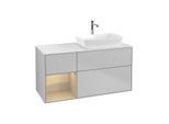 Villeroy und Boch Finion Waschtischunterschrank F801PCGJ 120cm, Abdeckplatte white matt, Regale Oak Veneer, Light grey matt
