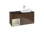 Villeroy und Boch Finion Waschtischunterschrank G802HHGN 120cm, Abdeckplatte black matt, Emotion, Regale sand matt lacquer, Walnut veneer