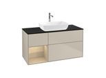 Villeroy und Boch Finion Waschtischunterschrank F822PCHH 120cm, Abdeckplatte black matt, Regale Oak Veneer, Sand Matt Lacquer
