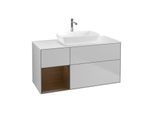 Villeroy und Boch Finion Waschtischunterschrank F821GNGJ 120cm, Abdeckplatte white matt, Regale Walnut Veneer, Light grey matt