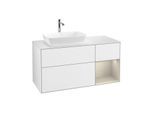 Villeroy und Boch Finion Waschtischunterschrank G811HHGF 120cm, Abdeckplatte white matt, Emotion, Regale sand matt lacquer, Glossy white lacquer