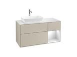 Villeroy und Boch Finion Waschtischunterschrank F811MTHH 120cm, Abdeckplatte white matt, Regale White matt lacquer, Sand Matt Lacquer