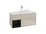 Villeroy und Boch Finion Waschtischunterschrank F821PHHH 120cm, Abdeckplatte white matt, Regale Glossy black lacquer, Sand Matt Lacquer