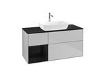 Villeroy und Boch Finion Waschtischunterschrank F822PHGJ 120cm, Abdeckplatte black matt, Regale Glossy black lacquer, Light grey matt
