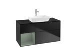 Villeroy und Boch Finion Waschtischunterschrank F822GMPD 120cm, Abdeckplatte black matt, Regale Olive matt lacquer, Black matt lacquer