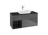 Villeroy und Boch Finion Waschtischunterschrank F822PHGK 120cm, Abdeckplatte black matt, Regale Glossy black lacquer, Anthracite matt