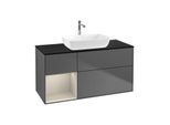 Villeroy und Boch Finion Waschtischunterschrank F822HHGK 120cm, Abdeckplatte black matt, Regale sand matt lacquer, Anthracite matt