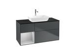 Villeroy und Boch Finion Waschtischunterschrank G822GJHG 120cm, Abdeckplatte black matt, Emotion, Regale Light grey matt lacquer, Midnight Blue Matt Lacquer