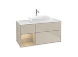 Villeroy und Boch Finion Waschtischunterschrank F821PCHH 120cm, Abdeckplatte white matt, Regale Oak Veneer, Sand Matt Lacquer
