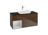 Villeroy und Boch Finion Waschtischunterschrank F822GJGN 120cm, Abdeckplatte black matt, Regale Light grey matt lacquer, Walnut veneer