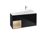 Villeroy und Boch Finion Waschtischunterschrank G801PCPH 120cm, Abdeckplatte white matt, Emotion, Regale Oak Veneer, Glossy Black Lacquer