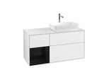 Villeroy und Boch Finion Waschtischunterschrank G801PHGF 120cm, Abdeckplatte white matt, Emotion, Regale Glossy black lacquer, Glossy white lacquer