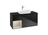 Villeroy und Boch Finion Waschtischunterschrank F822HHPD 120cm, Abdeckplatte black matt, Regale sand matt lacquer, Black matt lacquer