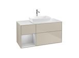 Villeroy und Boch Finion Waschtischunterschrank F821GJHH 120cm, Abdeckplatte white matt, Regale Light grey matt lacquer, Sand Matt Lacquer