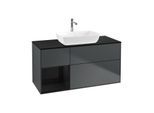 Villeroy und Boch Finion Waschtischunterschrank F822PHHG 120cm, Abdeckplatte black matt, Regale Glossy black lacquer, Midnight Blue Matt Lacquer