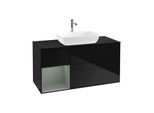 Villeroy und Boch Finion Waschtischunterschrank G822GMPH 120cm, Abdeckplatte black matt, Emotion, Regale Olive matt lacquer, Glossy Black Lacquer