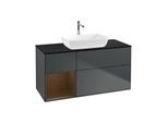 Villeroy und Boch Finion Waschtischunterschrank G822GNHG 120cm, Abdeckplatte black matt, Emotion, Regale Walnut Veneer, Midnight Blue Matt Lacquer
