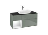 Villeroy und Boch Finion Waschtischunterschrank G822GFGM 120cm, Abdeckplatte black matt, Emotion, Regale Glossy white lacquer, Olive Matt Lacquer