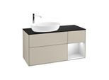 Villeroy und Boch Finion Waschtischunterschrank G932MTHH 120cm, Abdeckplatte black matt, Emotion, Regale White matt lacquer, Sand Matt Lacquer