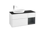 Villeroy und Boch Finion Waschtischunterschrank G932HGGF 120cm, Abdeckplatte black matt, Emotion, Regale Midnight matt lacquer, Glossy white lacquer