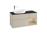 Villeroy und Boch Finion Waschtischunterschrank G932PCHH 120cm, Abdeckplatte black matt, Emotion, Regale Oak Veneer, Sand Matt Lacquer