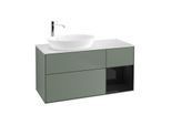 Villeroy und Boch Finion Waschtischunterschrank F931PHGM 120cm, Abdeckplatte white matt, Regale Glossy black lacquer, Olive Matt Lacquer