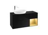 Villeroy und Boch Finion Waschtischunterschrank G932HFPH 120cm, Abdeckplatte black matt, Emotion, Regale Gold matt lacquer, Glossy Black Lacquer